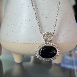 N158 Sterling silver chain sterling onyx oval pendant by Nevada Silversmith 18"